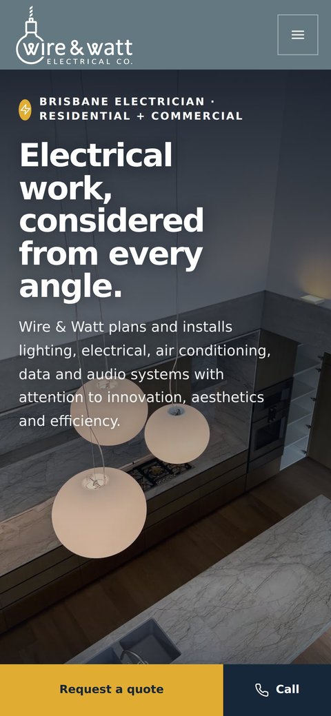 Wire & Watt Electrical website shown on a phone